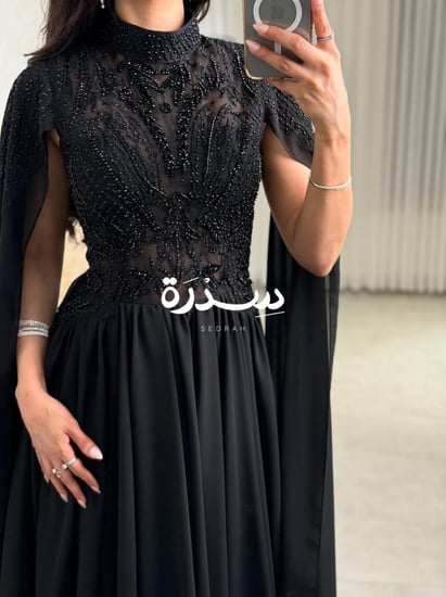 فستان سهره اسود تل تطريز