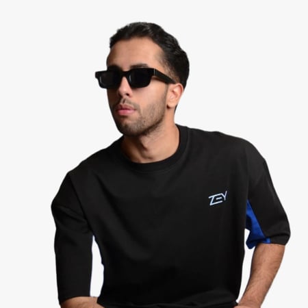 تيشيرت أوفر سايز أسود وأزرق للجنسين