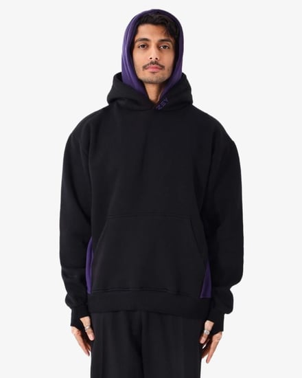 هودي أوفر سايز أسود وبنفسجي دبل كاب فتحة إصبع للجنسين