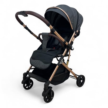 عربية الطيارة ذات الاتجاهين باطراف ذهبية - رمادي غامق