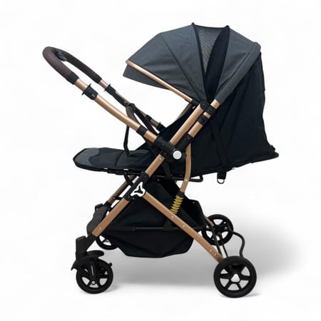 عربية الطيارة ذات الاتجاهين باطراف ذهبية - رمادي غامق