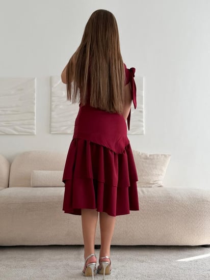 فستان ماروني كتف واحد بفيونكة