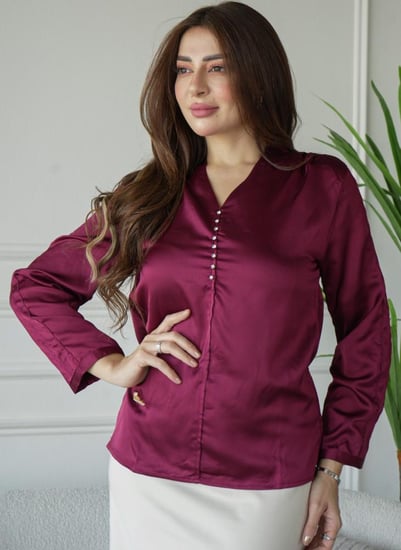 بلوزة ستان كم مكسر