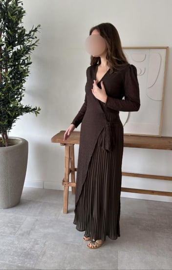 فستان سهرة بني لف