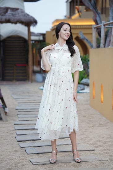 فستان تل مطرز اوف وايت