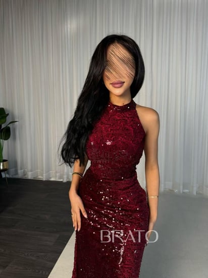 فستان ترتر برغندي بلمعه