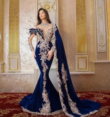 فساتين سهره حوريه البحر المخمليه مع شال باكمام طويله ركب عاليه حفله عيد ميلاد فساتين حفله موسيقيه مصنوعه حسب الطلب ازرق ملكي خرز