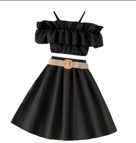 فوكوسنورم-توبات قصيرة بحزام سباغيتي للبنات ومجموعة تنورة مربوطة ، ملابس بكشكشة ، صلبة مكشوفة الكتفين ، الصيف ، 8-12y ، 2