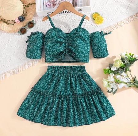 أطقم ملابس بدون أكمام للفتيات ، رقبة مائلة ، تنورات زهرية ، أحمر ، مصمم ، طفل ، قطعتان ، 8-12 طن ، جديد