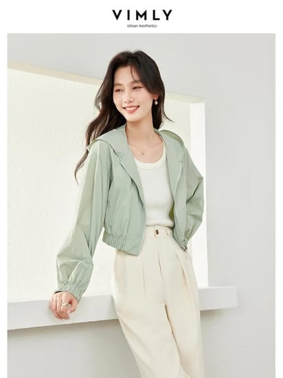 جاكيت فيميلي قصير بغطاء رأس للنساء ، معطف قصير ، كم طويل ، فضفاض ، ملابس خارجية ، ربيع ، جديد ، m6137