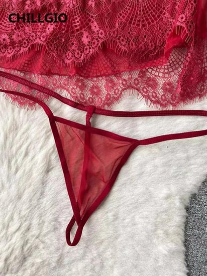 CHILLGIO المرأة مثير الدانتيل ثوب النوم الدعاوى الصيف ملابس خاصة شفافة 3 قطعة منامة وتتسابق السباغيتي حزام فستان الشمس مجموعة