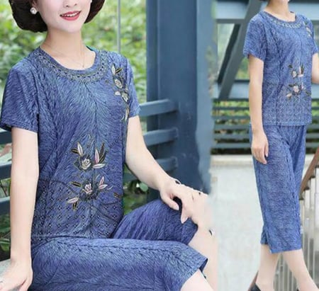 الصيف النساء مجموعة بناطيل رجالي منامة دعوى س الرقبة الأزهار طباعة تي شيرتات قصيرة الاكمام السراويل فضفاضة الزي ل منتصف العمر أمي النساء دعوى