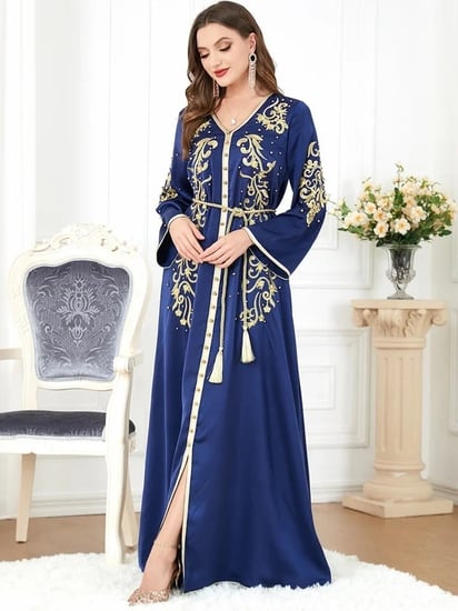 عباية إسلامية مطرزة للنساء ، قفطان مربوطة ، فساتين حفلات أنيقة ، عبايات دبي ، رمضان ، أزياء مغربية ، ربيع