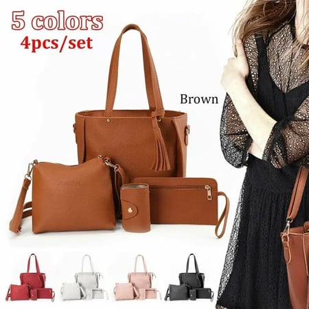 4Pcs/Set Crossbody Shoulder Bag High Capacity Pattern PU Leather Shoulder Bags Wallet Purse Ladies Crossbody Bag for Women Girlstط_msvAFuM
