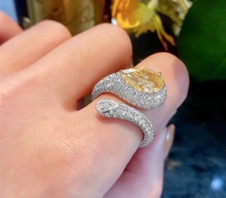 فاخر S925 فضة مجوهرات الأصفر Waterdrop خاتم الماس للنساء خواتم الزفاف حفلة موسيقية اكسسوارات اقتراح هدا