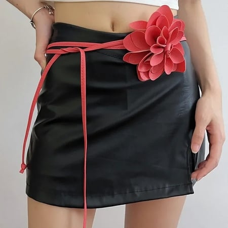 زهرة الديكور حزام من الجلد للنساء الفاخرة مصمم مبالغ فيها بولي Leather الجلود الدانتيل يصل Waistband حزام حبل Y2k حزام الإناث جديد
