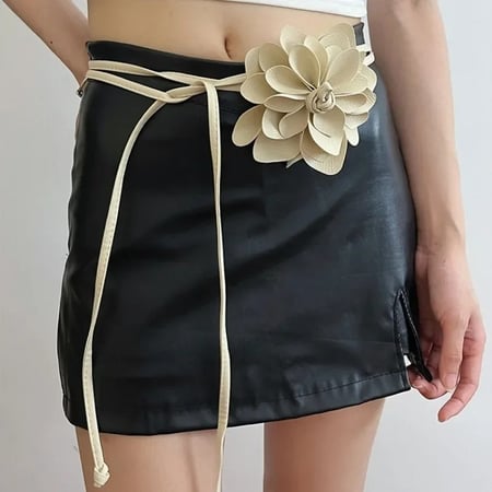 زهرة الديكور حزام من الجلد للنساء الفاخرة مصمم مبالغ فيها بولي Leather الجلود الدانتيل يصل Waistband حزام حبل Y2k حزام الإناث جديد
