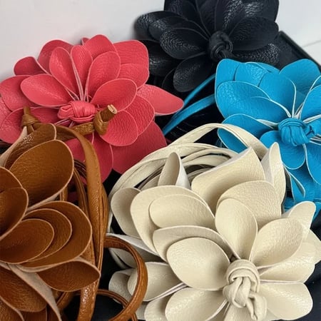 زهرة الديكور حزام من الجلد للنساء الفاخرة مصمم مبالغ فيها بولي Leather الجلود الدانتيل يصل Waistband حزام حبل Y2k حزام الإناث جديد