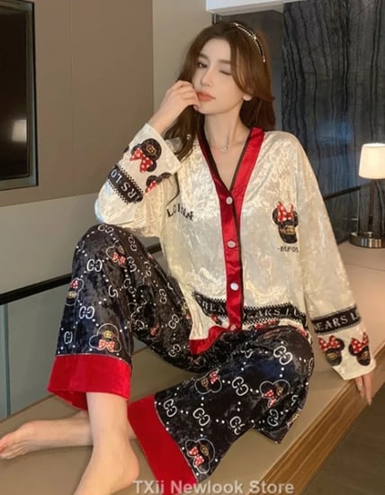 المرأة الذهب المخملية منامة ، دعوى الكورية ، المخملية بنطلون ، الراقية ، شعبية المنزل الملابس ، الخريف ، الشتاء ، جديد