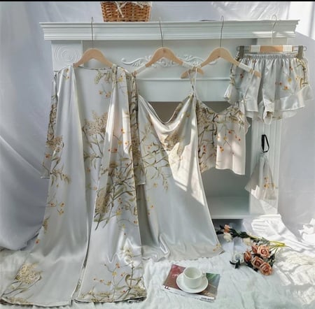 طقم بيجامات نسائي أنيق بطبعة زهور ، روب حمام كيمونو غير رسمي ، ثوب نوم حريري رايون ، ملابس منزلية فضفاضة ، مثير ، 5 قطع