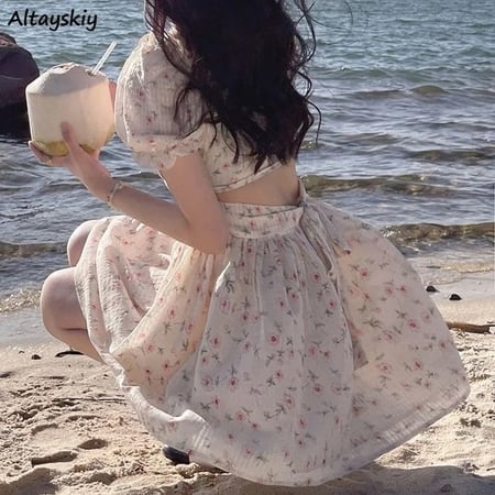 ألف خط فساتين صغيرة النساء ضمادة تصميم العطاء عطلة الحلو الكورية نمط Ins نفخة الأكمام الكليات الصيف Vestidos مزاجه