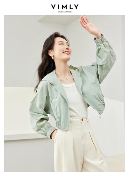 جاكيت فيميلي قصير بغطاء رأس للنساء ، معطف قصير ، كم طويل ، فضفاض ، ملابس خارجية ، ربيع ، جديد ، m6137