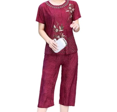 الصيف النساء مجموعة بناطيل رجالي منامة دعوى س الرقبة الأزهار طباعة تي شيرتات قصيرة الاكمام السراويل فضفاضة الزي ل منتصف العمر أمي النساء دعوى