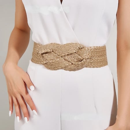 حزام قش كتان عريض مطاطي للنساء ، نمط الشاطئ ، كل المقاس ، حزام الفستان المنسوج يدويًا ، حزام لون الجمل ، نمط الشاطئ ، أوروبا