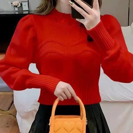 المرأة نصف عالية الياقة محبوك القمم ، الكورية Sweaters البلوزات ، أحادية اللون ، كل مباراة البلوزات القصيرة ، الإناث الملابس ، الخريف ، الشتاء الموضة