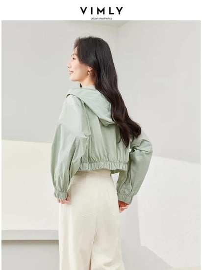 جاكيت فيميلي قصير بغطاء رأس للنساء ، معطف قصير ، كم طويل ، فضفاض ، ملابس خارجية ، ربيع ، جديد ، m6137