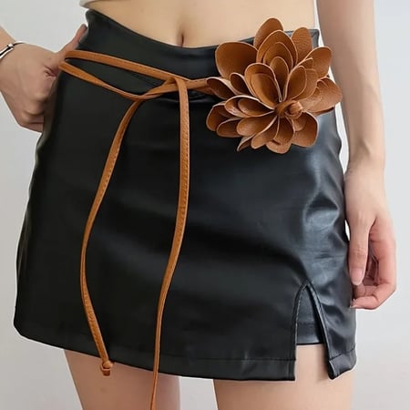 زهرة الديكور حزام من الجلد للنساء الفاخرة مصمم مبالغ فيها بولي Leather الجلود الدانتيل يصل Waistband حزام حبل Y2k حزام الإناث جديد