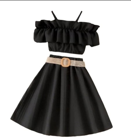 فوكوسنورم-توبات قصيرة بحزام سباغيتي للبنات ومجموعة تنورة مربوطة ، ملابس بكشكشة ، صلبة مكشوفة الكتفين ، الصيف ، 8-12y ، 2