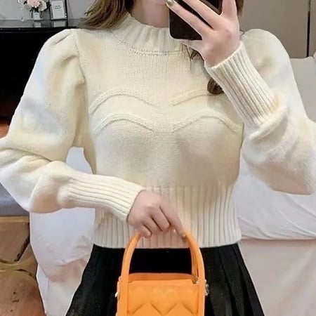 المرأة نصف عالية الياقة محبوك القمم ، الكورية Sweaters البلوزات ، أحادية اللون ، كل مباراة البلوزات القصيرة ، الإناث الملابس ، الخريف ، الشتاء الموضة