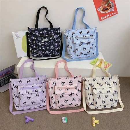 حقيبة مكياج للطلاب من سانريو كورومي ، حقيبة ظهر متعددة الجيوب بسعة كبيرة ، حقيبة كتف كرتونية ، مستلزمات مدرسية لطيفة للفتيات الأنيمي