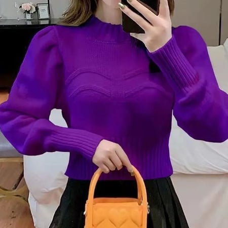 المرأة نصف عالية الياقة محبوك القمم ، الكورية Sweaters البلوزات ، أحادية اللون ، كل مباراة البلوزات القصيرة ، الإناث الملابس ، الخريف ، الشتاء الموضة