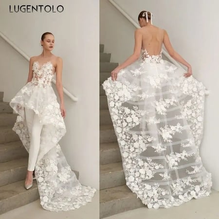 Lugentolo-بذلة نسائية من قطعتين مزيفة ، منظور دانتيل ، أبيض ، أحادي اللون ، ملابس مثيرة للحفلات ، خريف ، جديد