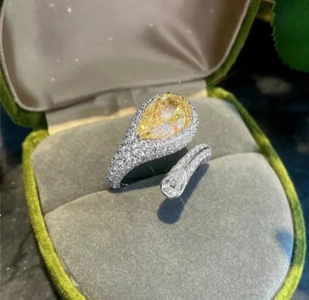 فاخر S925 فضة مجوهرات الأصفر Waterdrop خاتم الماس للنساء خواتم الزفاف حفلة موسيقية اكسسوارات اقتراح هدا