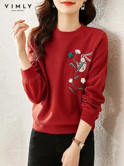 فيلي-بلوزة نسائية برقبة دائرية وأكمام طويلة ، سترة الخريف ، بلوزات مطرزة بالزهور لطيفة ، ملابس الخريف ، ملابس للنساء ، 2021