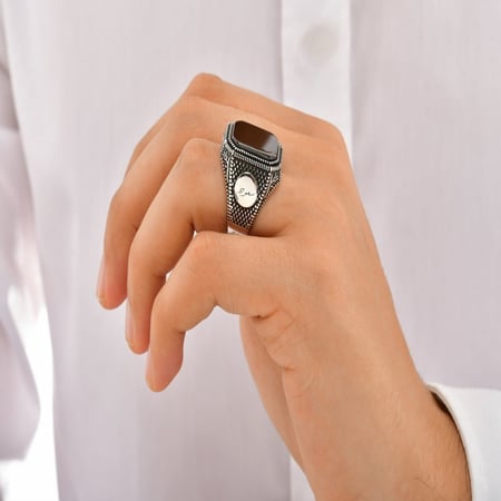 خاتم رجالي بالاسم فضة عيار 925 - خواتم شبابيه فاخره