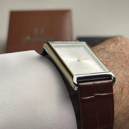 ساعة موراماكس - مينا فضي بذهبي - سير جلد بني
