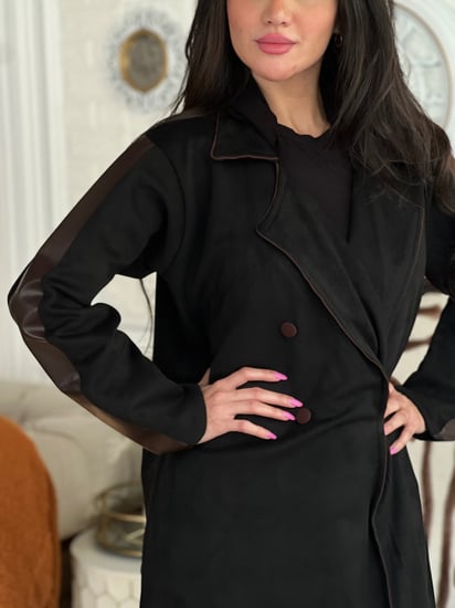 عباية شاموا مرد مزينه بالجلد البني من الأكمام