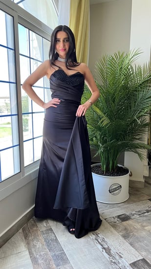 فستان سهره حرير ساتان مطرز من الصدر  راقي