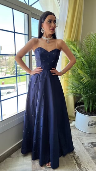 فستان سهره  تفته كحلي مطرز كلوش