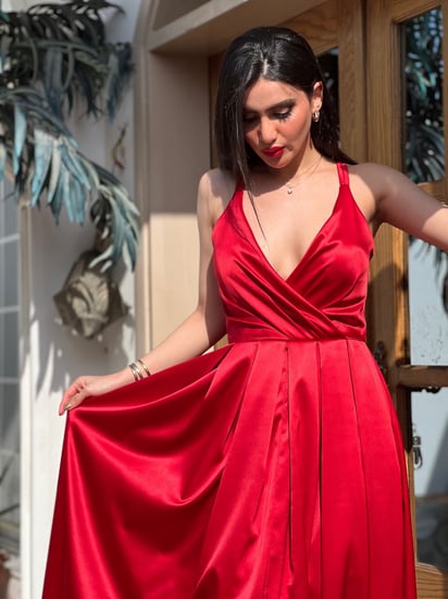 فستان سهرة ساتان حرير رقم 1