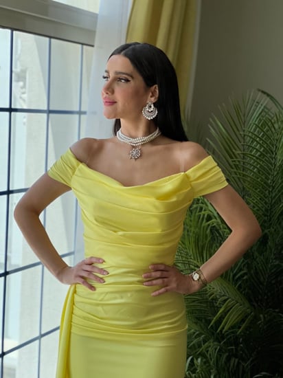 فستان سهره حرير اصفر راقي