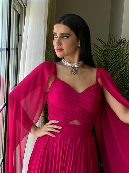 فستان سهره احمر شيفون بليسيه راقي