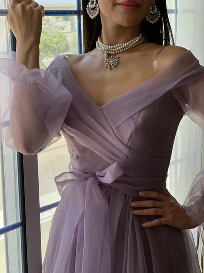 فستان سهره موف تل واسع بأكمام خفيفه