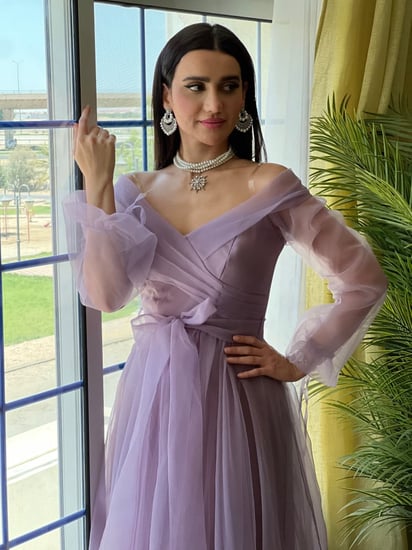 فستان سهره موف تل واسع بأكمام خفيفه