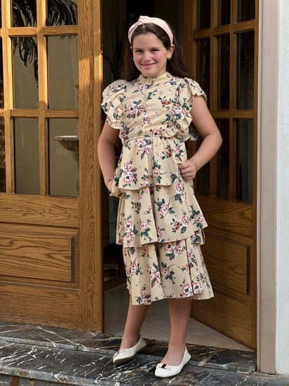 فستان بناتي اصفر تشجيرة صغيره قطن أصفر تشجيرة كبيرة رقم 1