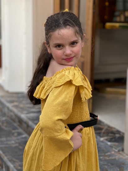 فستان بناتي اخضر ساده مع حزام رقم 4